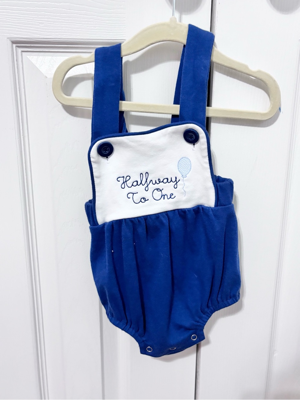 Blue 'Halfway To One' Baby Romper - Kids Bottoms
